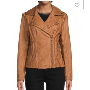 NWT! Max Studio Classic Faux Leather Moto Jacket - Cognac - Sz 1X